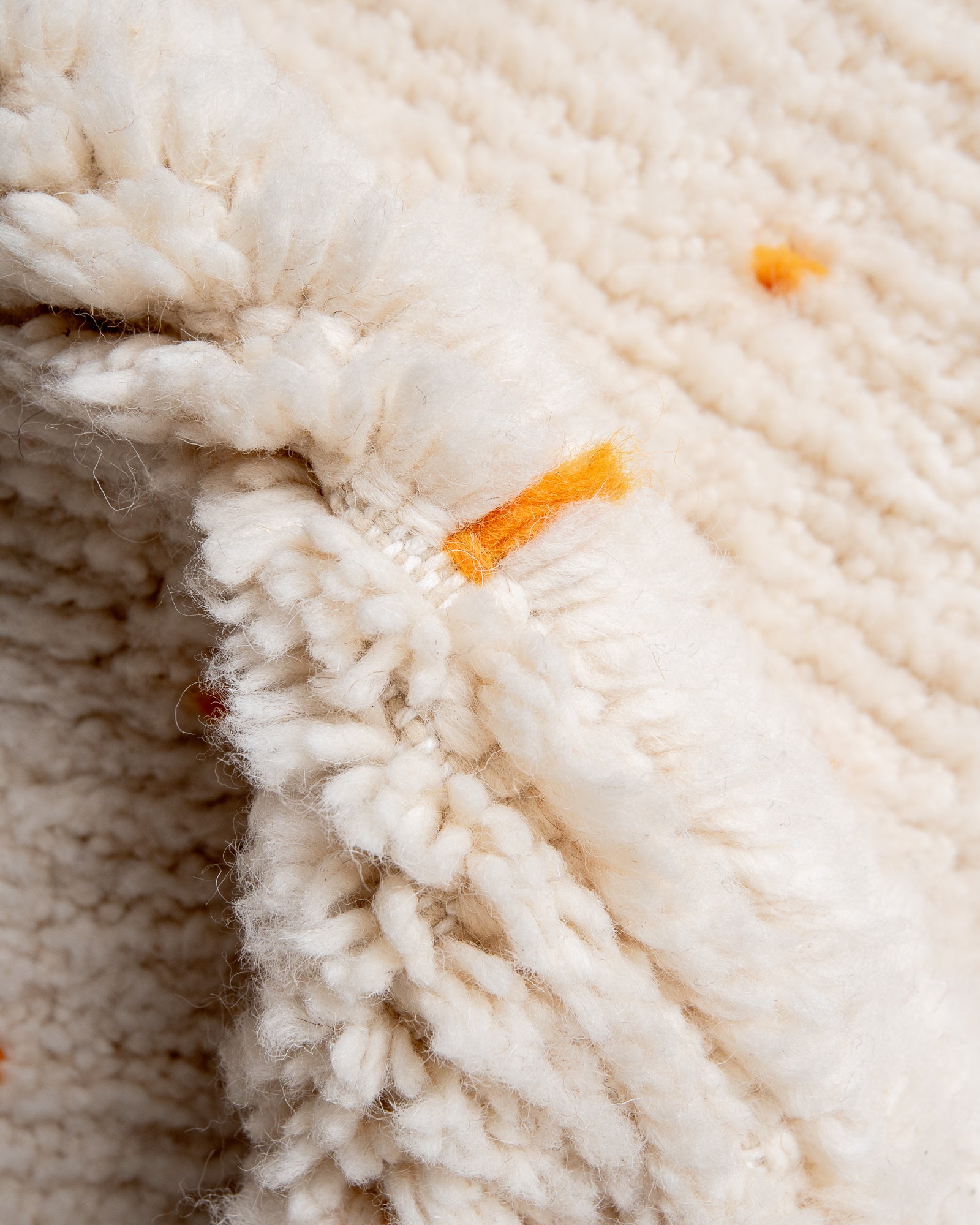 Modern, designer, handcrafted Berber rug from Morocco. Beniourain carpet with beautiful colours and patterns and fluffy wool texture.
